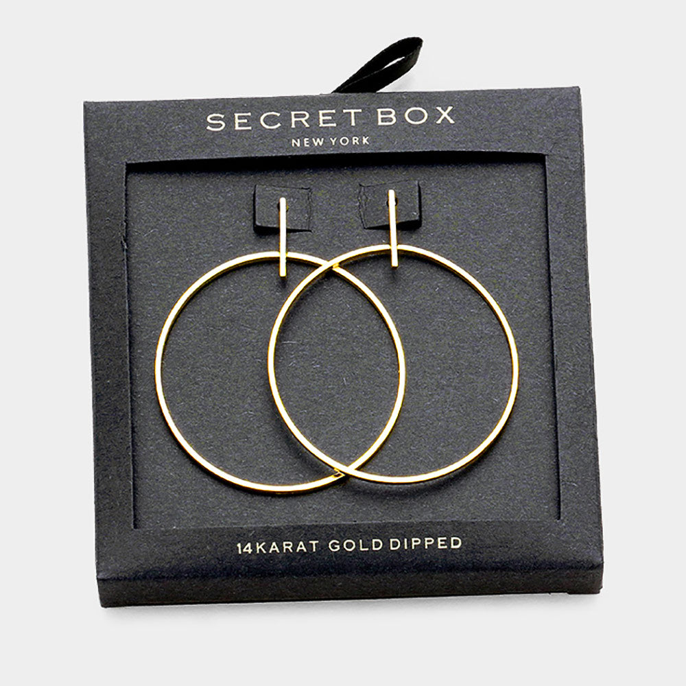 Secret Box 14K Gold Dipped Metal Bar Hoop Earrings