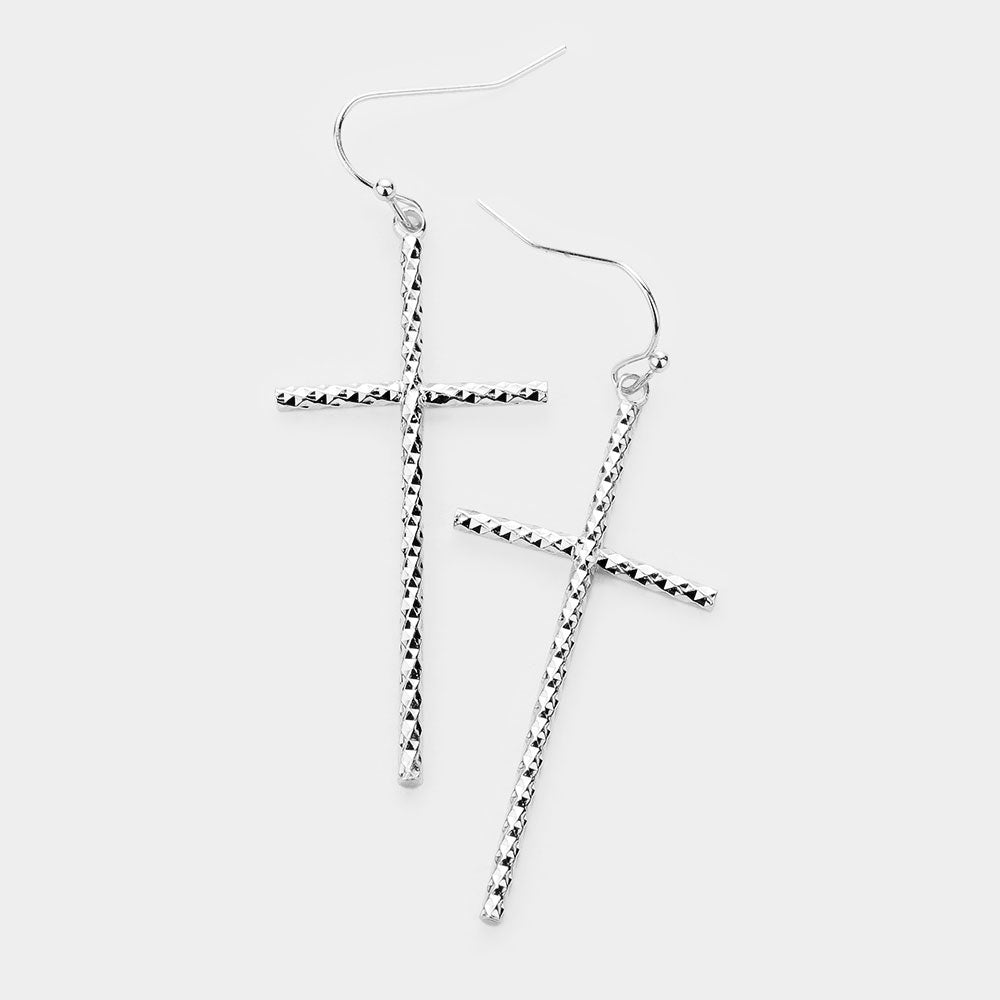 Textured Metal Cross Dangle Earrings