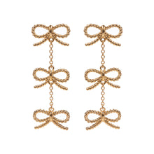 Load image into Gallery viewer, Gold Hypoallergenic Titanium Post Textured Bow Link Dropdown Earrings
