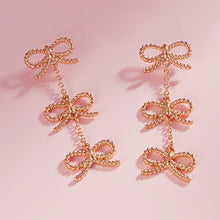 Load image into Gallery viewer, Gold Hypoallergenic Titanium Post Textured Bow Link Dropdown Earrings
