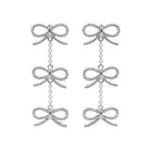 Load image into Gallery viewer, Silver Hypoallergenic Titanium Post Textured Bow Link Dropdown Earrings
