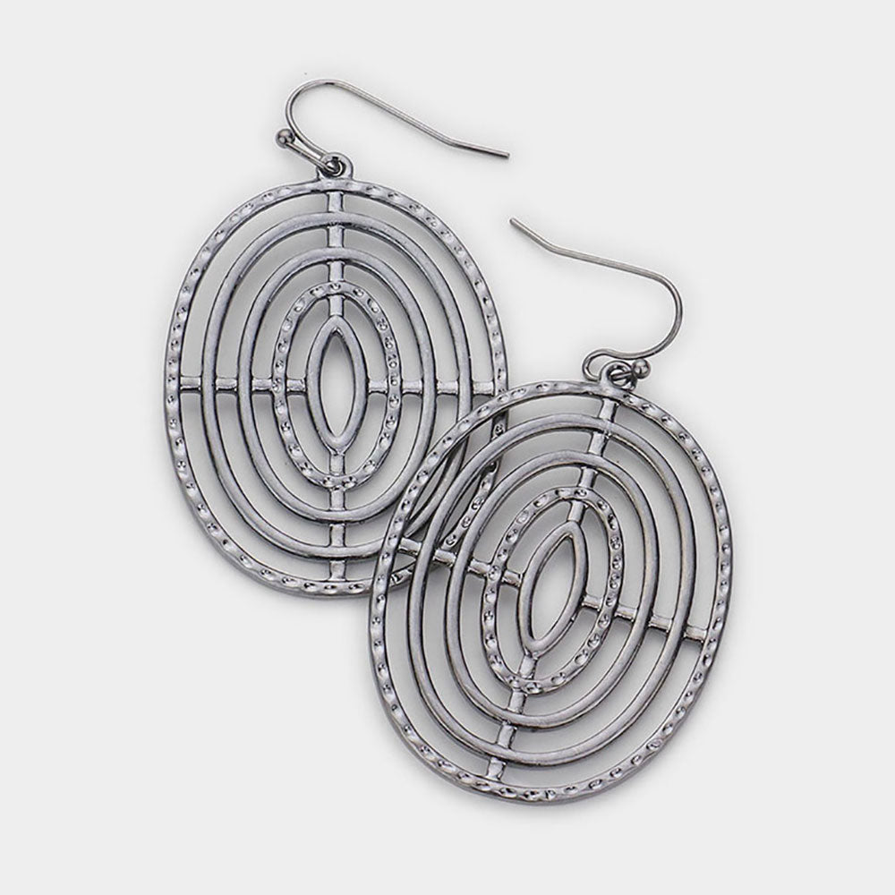 Hematite Abstract Metal Oval Dangle Earrings