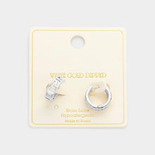 Load image into Gallery viewer, Silver White Gold Dipped Cut Out Brass Metal Huggie Hoop Earrings
