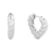 Load image into Gallery viewer, Silver White Gold Dipped Twisted Heart Huggie Earrings
