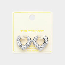 Load image into Gallery viewer, Silver White Gold Dipped Twisted Heart Huggie Earrings
