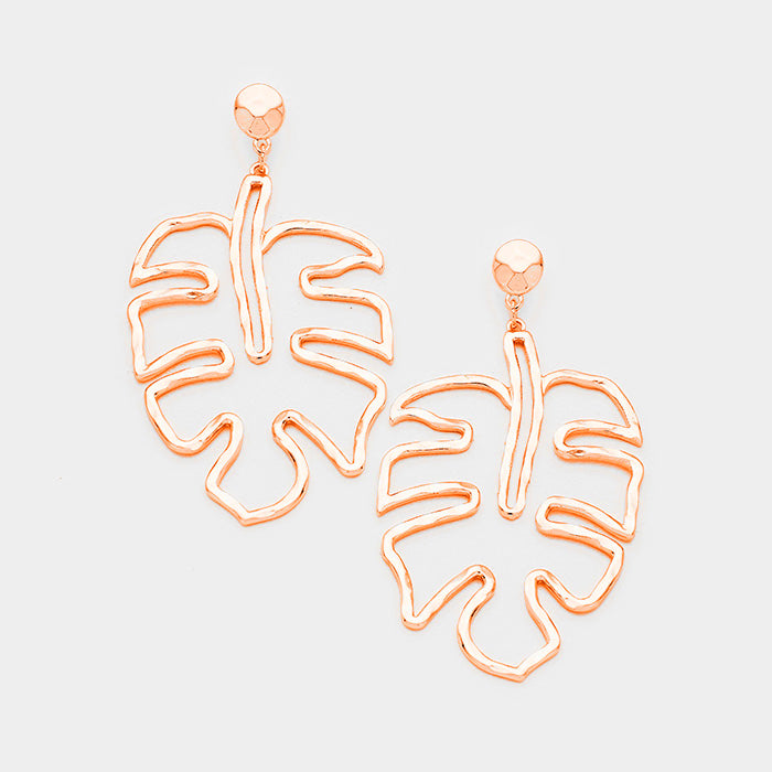 Rose Gold Leaf Metal Earrings