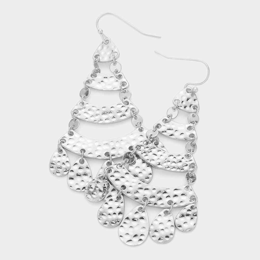 Silver Textured Metal Chandelier Dangle Earrings