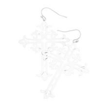 Load image into Gallery viewer, Silver Brass Metal Cross Dangle Earrings
