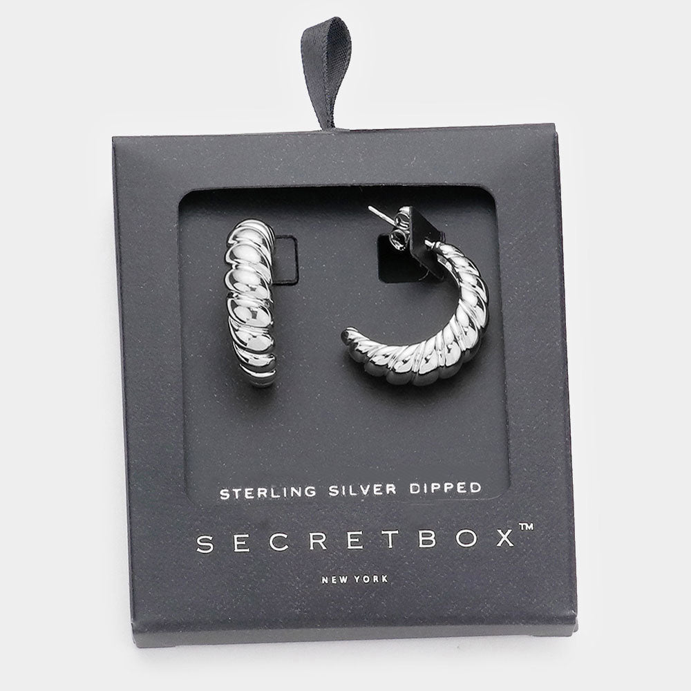 White Secret Box Sterling Silver Dipped Bold Metal Hoop Earrings