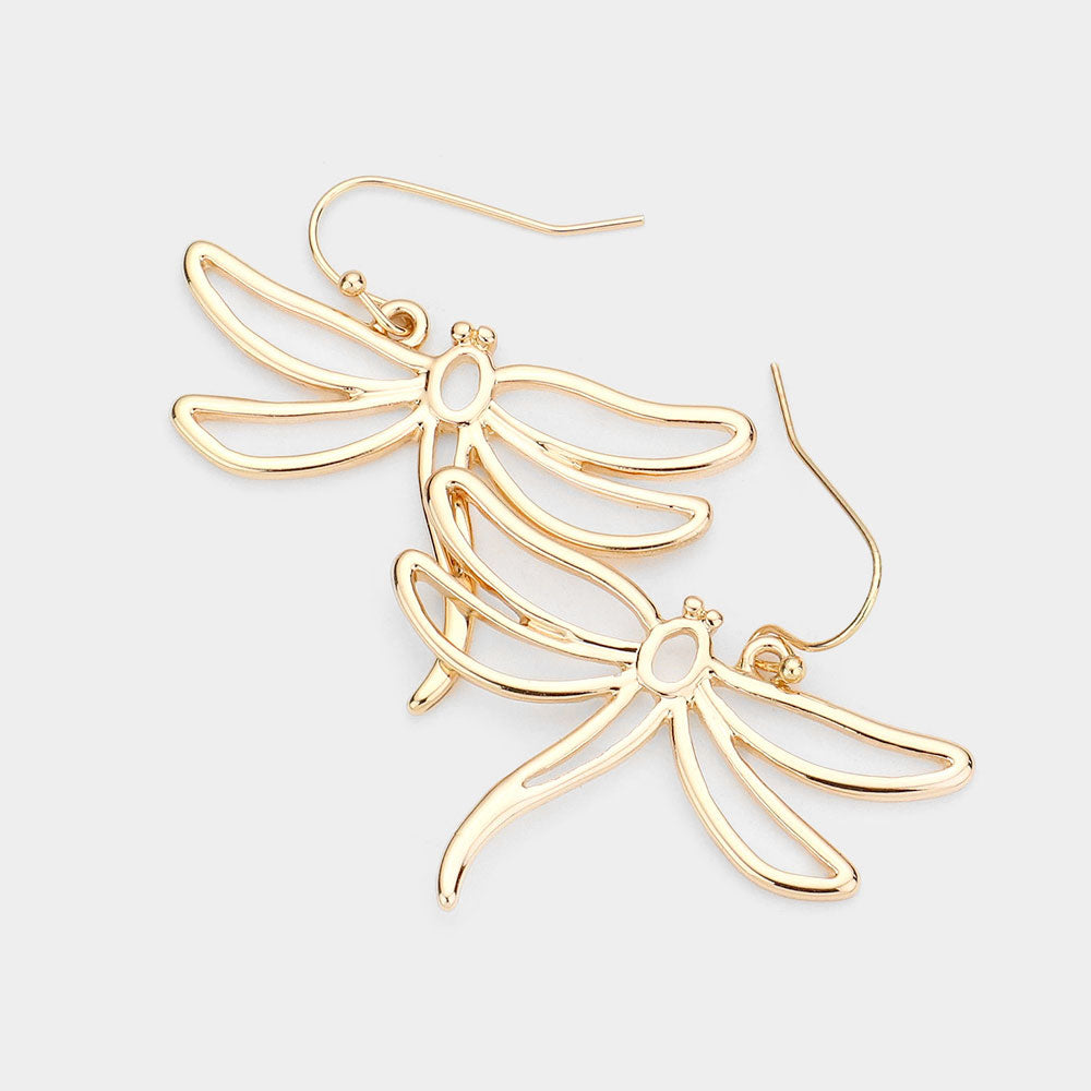 Gold Metal Cut Out Dragonfly Dangle Earrings