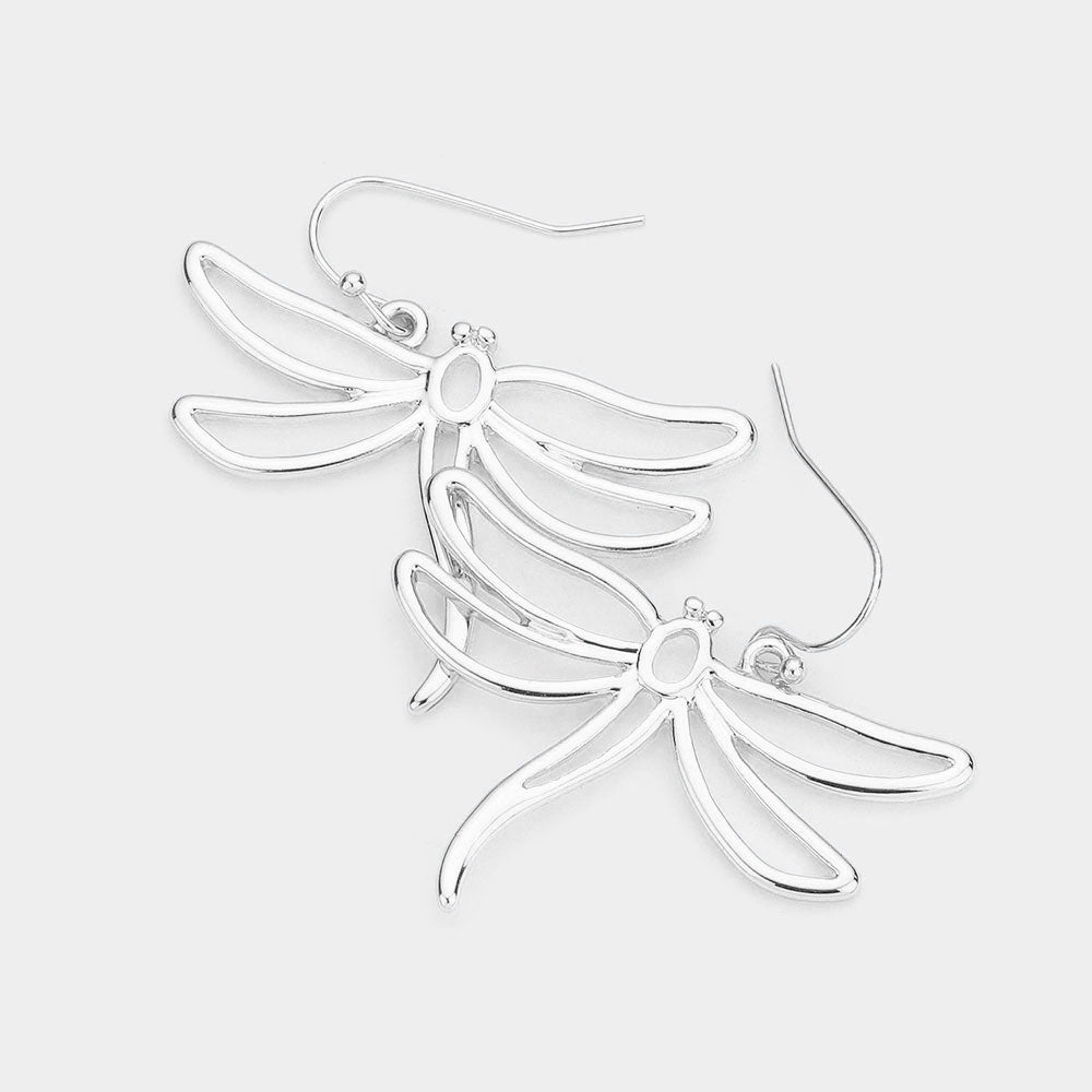 Silver Metal Cut Out Dragonfly Dangle Earrings