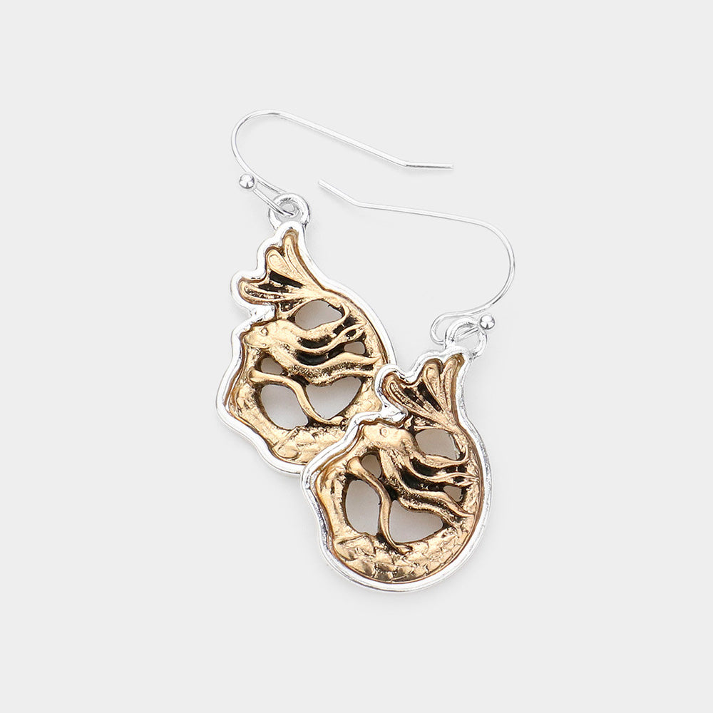 Two Tone Metal Mermaid Dangle Earrings