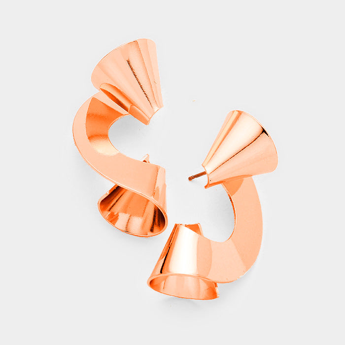 Rose Gold Geometric Twisted Metal Earrings