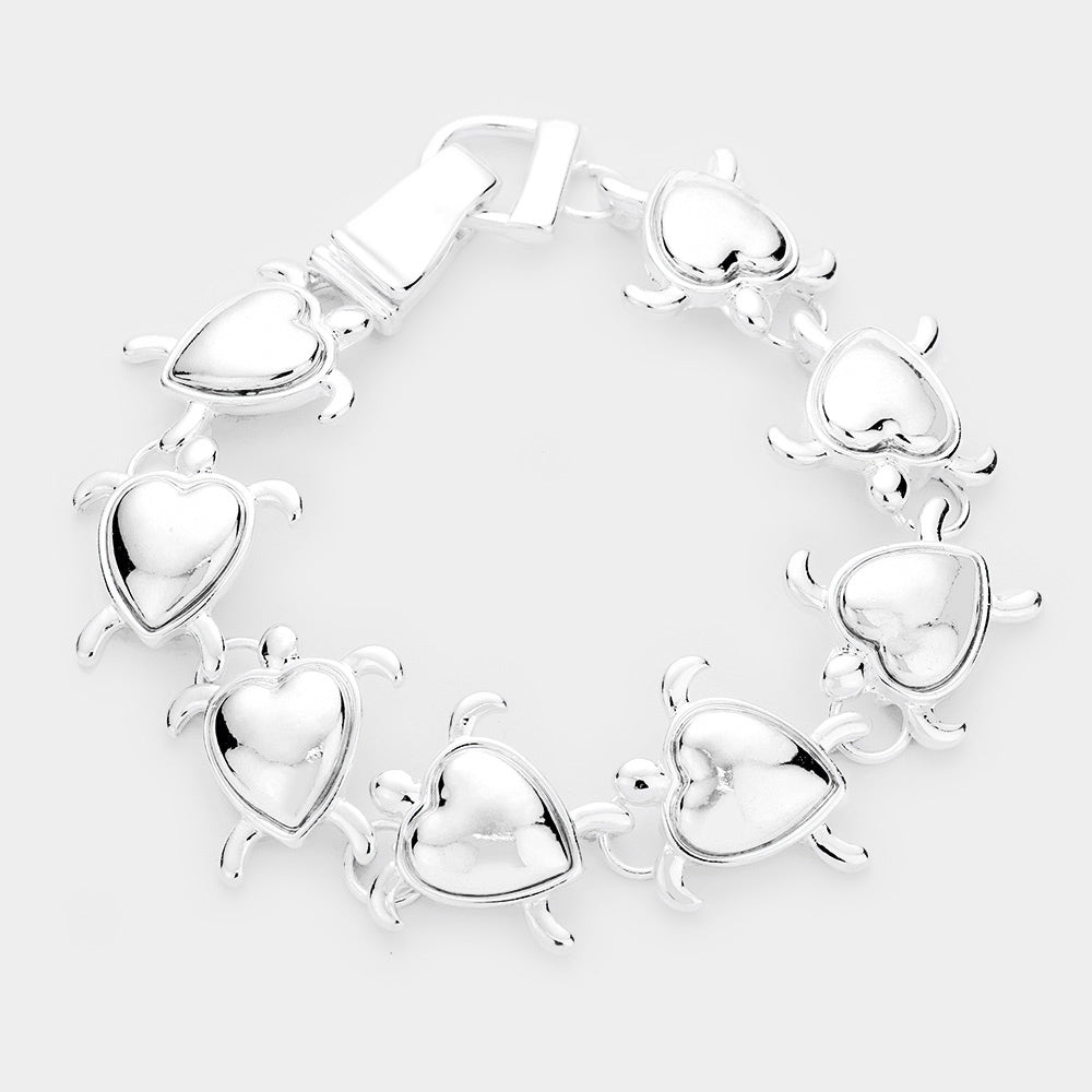 Silver Turtle Metal Magnetic Link Bracelet