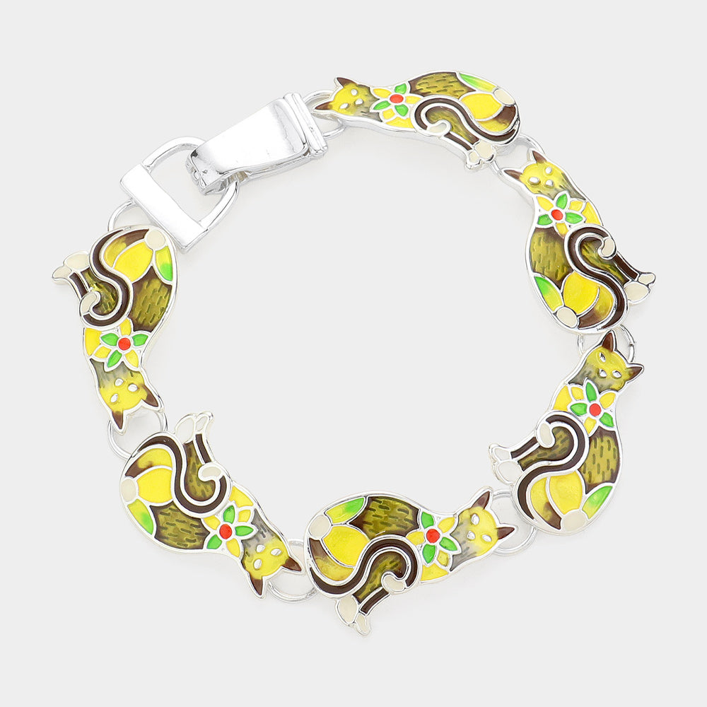 Yellow Enamel Metal Cat Magnetic Bracelet