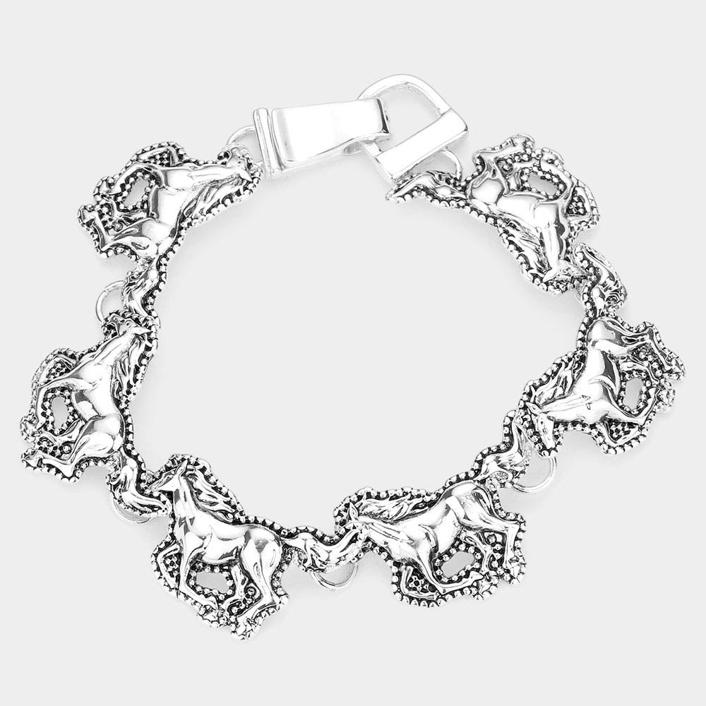 Silver Metal Running Horse Link Magnetic Bracelet