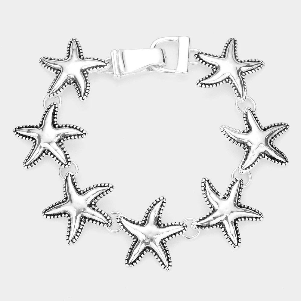 Silver Metal Starfish Link Magnetic Bracelet