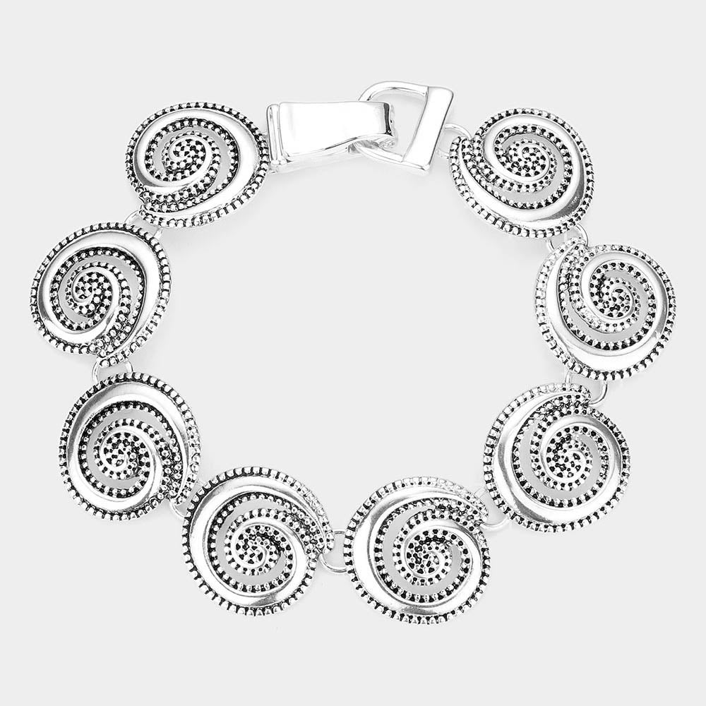 Silver Swirl Metal Link Magnetic Bracelet