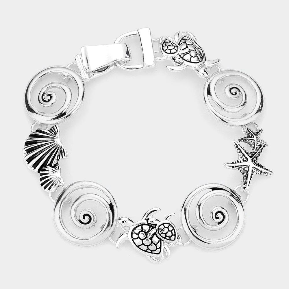 Silver Turtle Charm Link Magnetic Bracelet