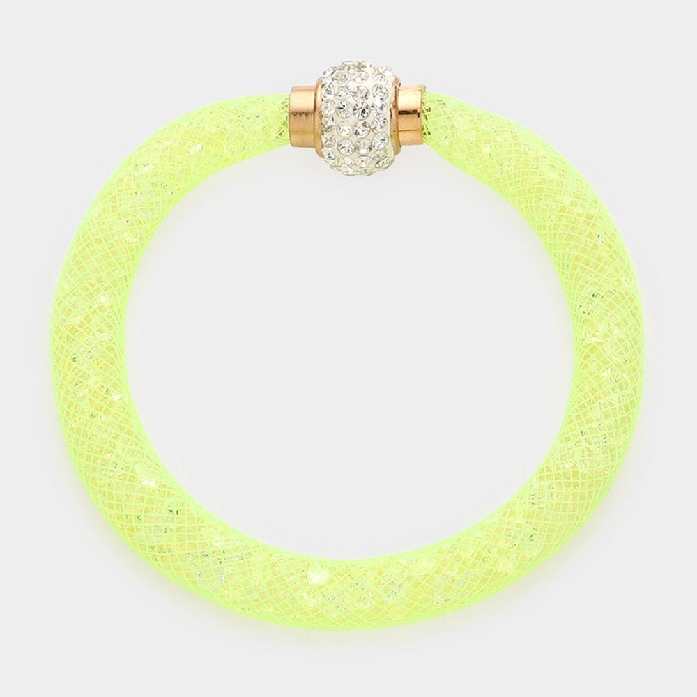 Green Crystal Filled Mesh Tube Magnetic Bracelet
