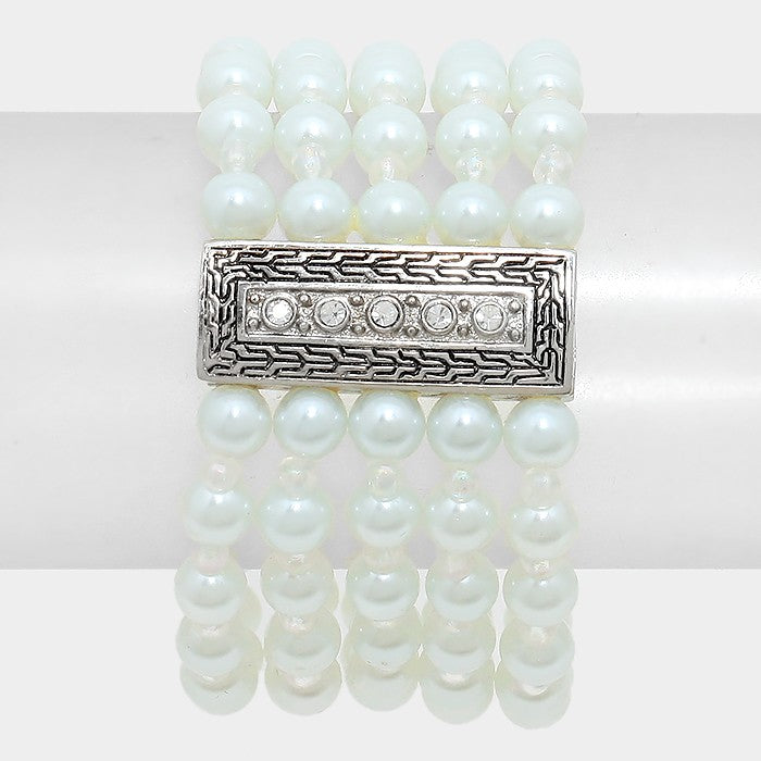 White Magnetic pearl strand bracelet