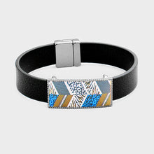 Load image into Gallery viewer, Hematite Geo Patterned Genuine Leather Magnetic Bracelet

