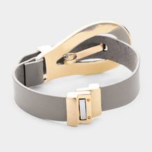 Load image into Gallery viewer, Gray Belt Buckle Faux Leather Magnetic Bracelet
