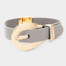Load image into Gallery viewer, Gray Belt Buckle Faux Leather Magnetic Bracelet
