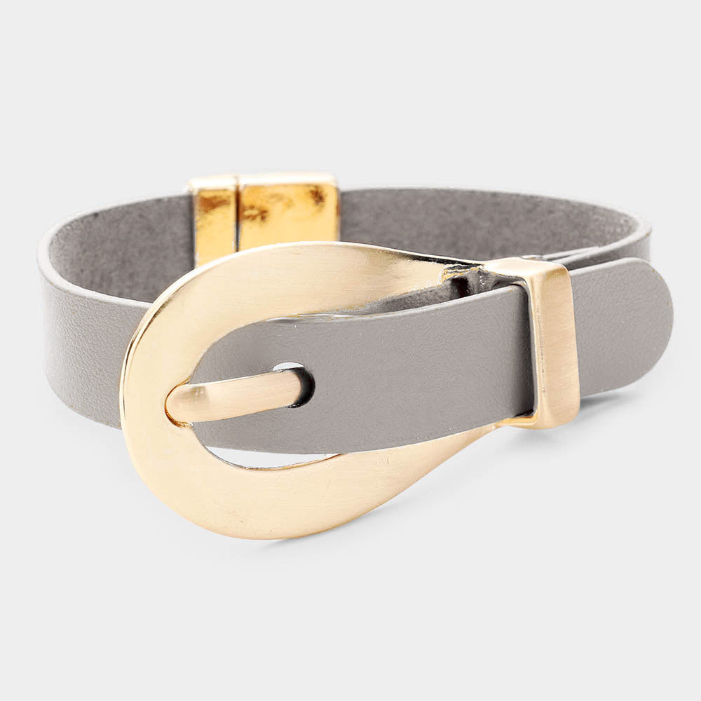 Gray Belt Buckle Faux Leather Magnetic Bracelet
