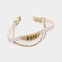 Load image into Gallery viewer, White HOPE Message Metal Plate Pointed Chain Faux Leather Magnetic Bracelet
