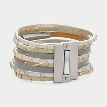 Load image into Gallery viewer, Silver Metal Pendant Pointed Faux Leather Magnetic Bracelet
