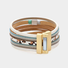 Load image into Gallery viewer, White Square Metal Pointed Faux Leather Magnetic Bracelet
