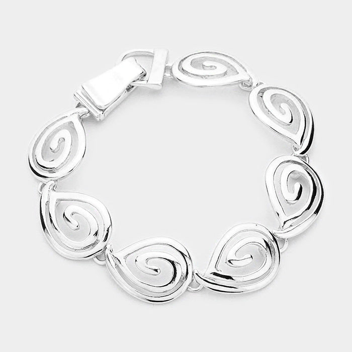 Silver Swirl Metal Teardrop Link Magnetic Bracelet