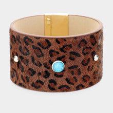 Load image into Gallery viewer, Turquoise Leopard Leather Turquoise Round Magnetic Bracelet
