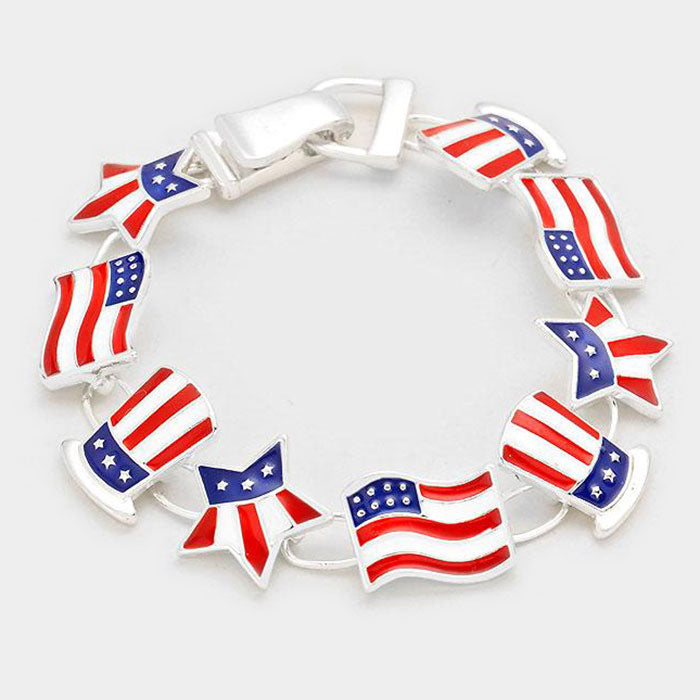 White USA Flag Themed Magnetic Bracelet