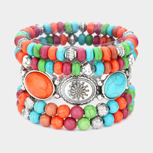 Load image into Gallery viewer, Silver 5PCS  Natural Stone Western Style Multi Layered Bracelets
