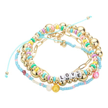 Load image into Gallery viewer, Turquoise 4PCS  LOVE Message Heishi Beaded Oval Metal Link Metal Ball Stretch Multi Beads Adjustable Layered Bracelets
