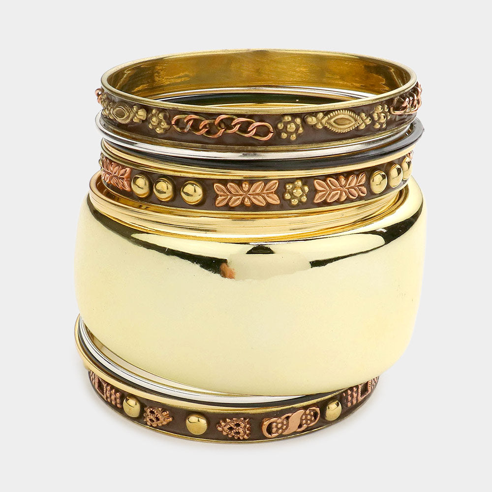Gold 12PCS  Embossed enamel metal bangle bracelets