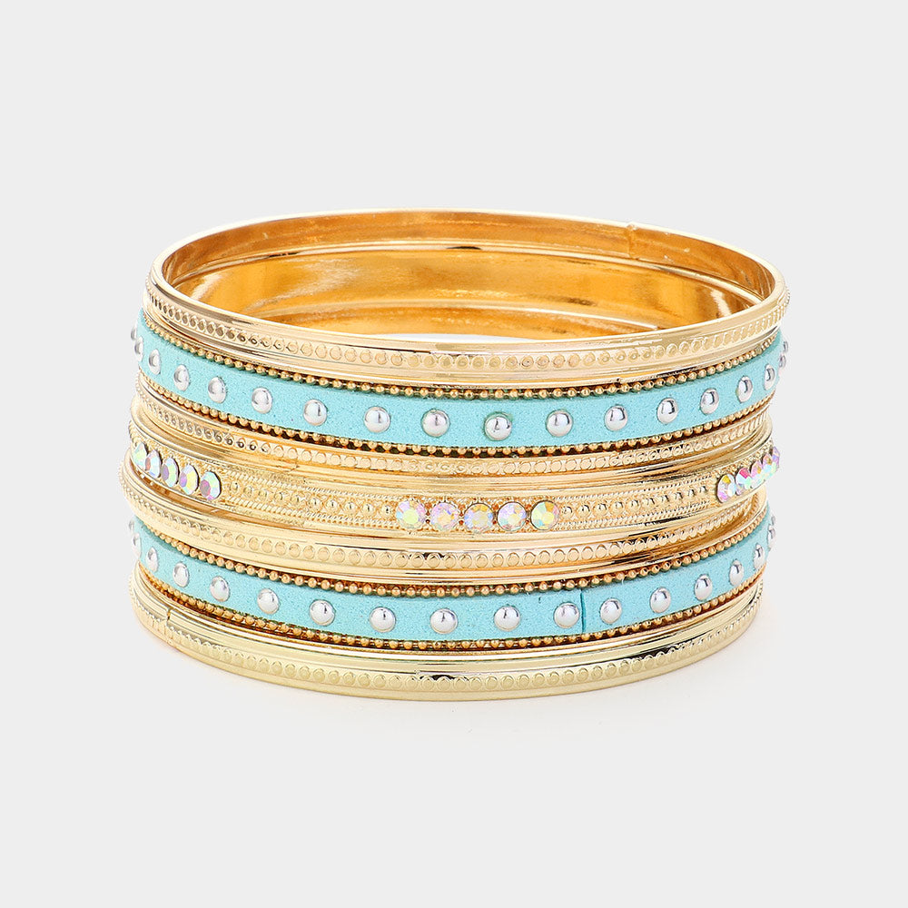 Turquoise 7PCS  MultiLayered Faux Suede Studded Bracelet