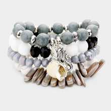 Load image into Gallery viewer, White 4PCS  Semi Precious Stone Seahorse Beaded Stretch Bracelets
