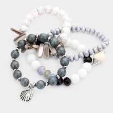 Load image into Gallery viewer, White 4PCS  Semi Precious Stone Shell Beaded Stretch Bracelets
