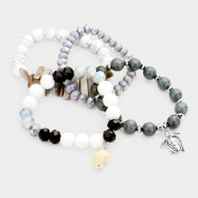 Load image into Gallery viewer, White 4PCS  Semi Precious Stone Turtle Beaded Stretch Bracelets
