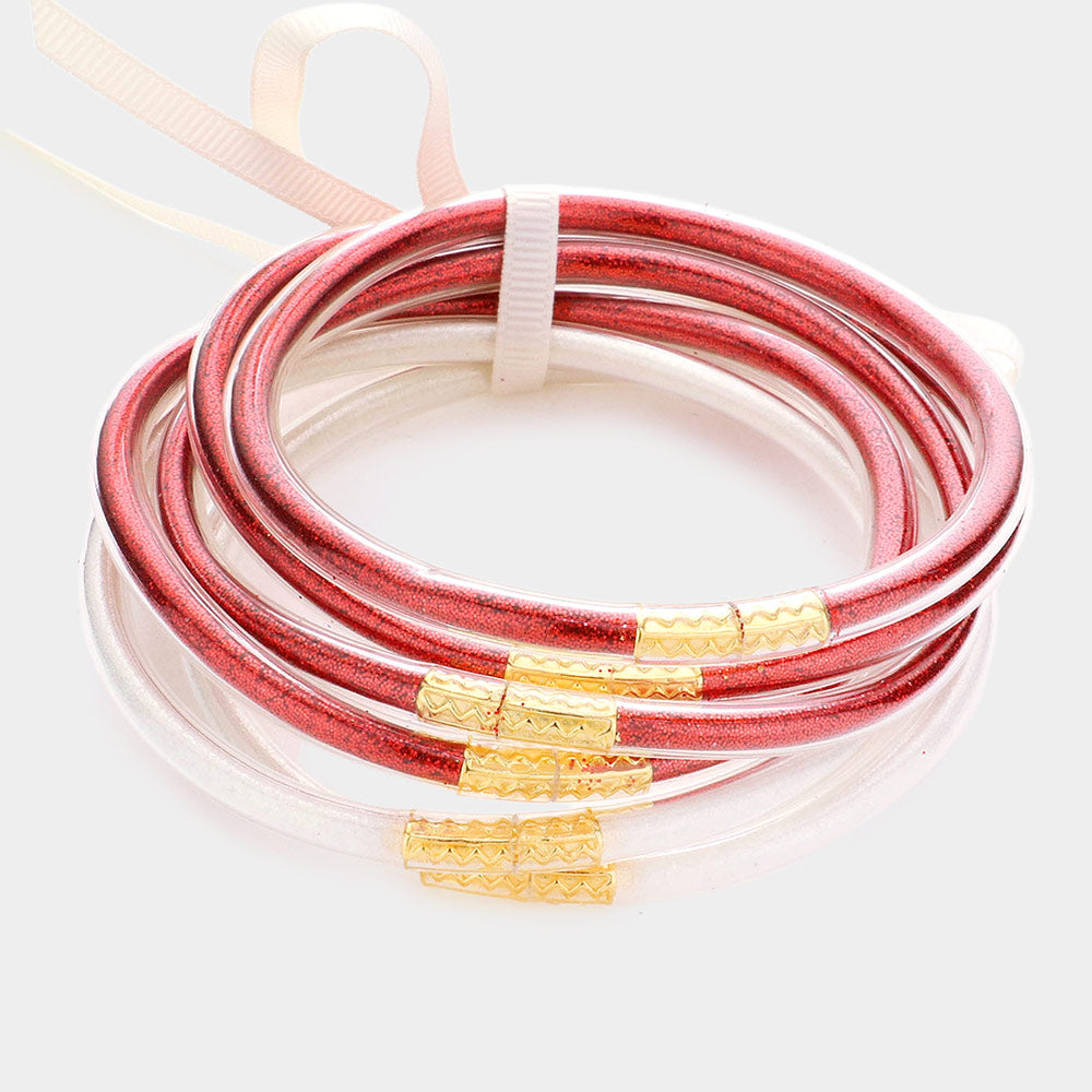 White 6PCS - Glitter Jelly Tube Bangle Bracelets