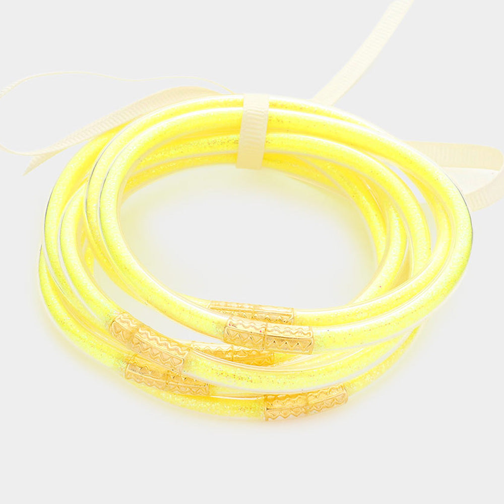 Yellow 7PCS - Glitter Jelly Tube Bangle Bracelets