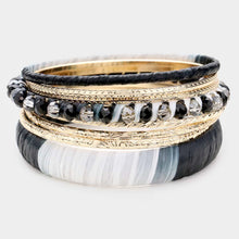 Load image into Gallery viewer, Gold 8PCS  Woven Straw Wrapped Bead Metal Layered Bracelets
