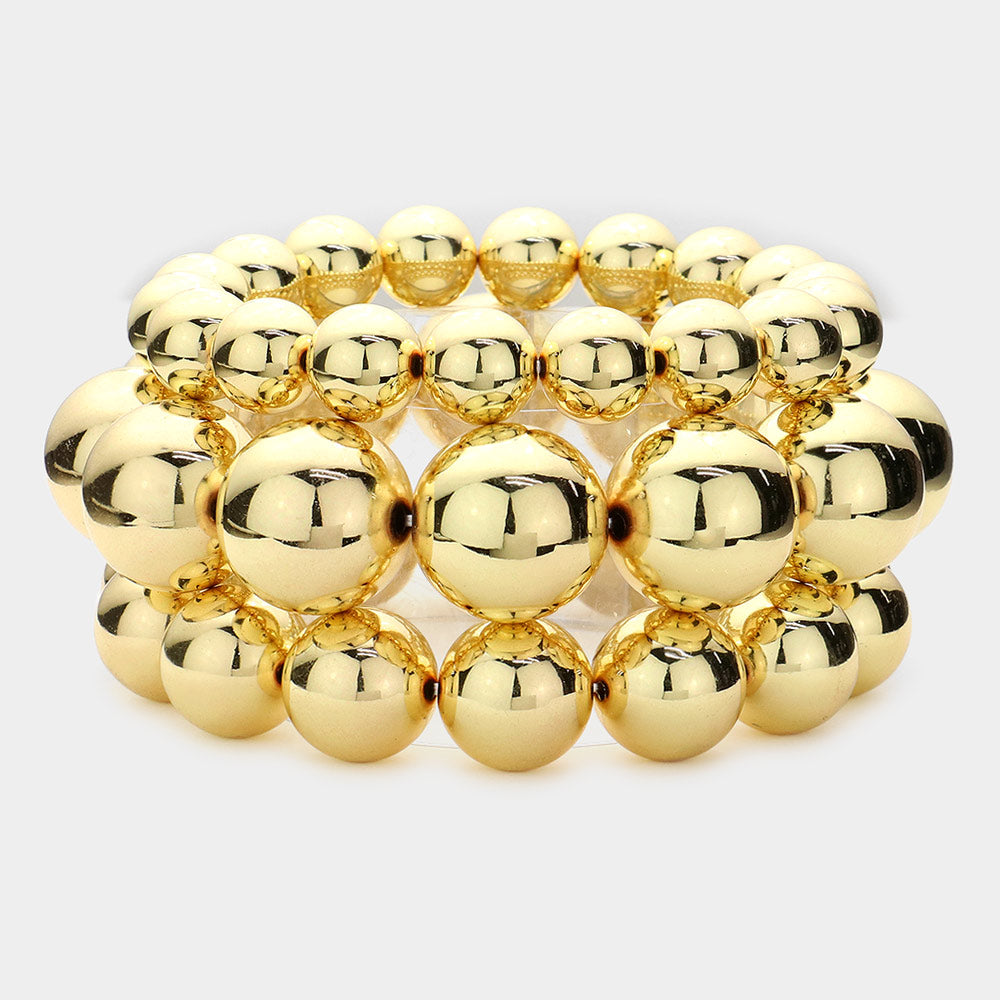 Gold 3PCS  Metal Ball Stretch Multi Layered Bracelets