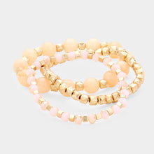 Load image into Gallery viewer, Pink 3PCS  Semi Precious Stone Metal Bead Stretch Bracelets
