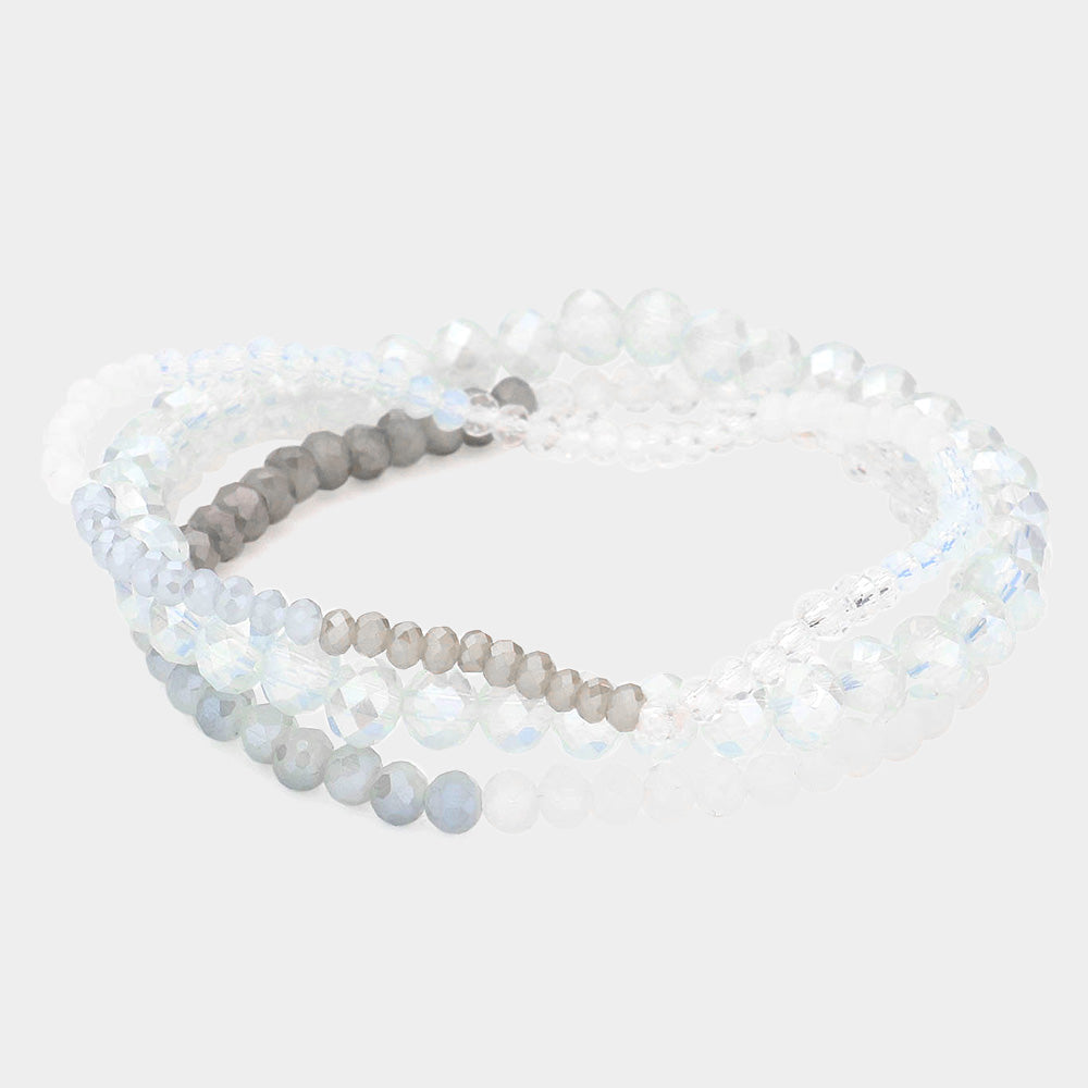 White 3PCS - Faceted Beads Multi Layered Bracelets