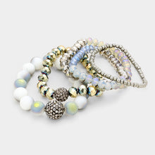 Load image into Gallery viewer, Gray 5PCS  Multi Beaded Shamballa Accented Stretch Bracelets
