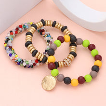 Load image into Gallery viewer, 3PCS - Textured Metal Disc Charm Wood Faceted Beaded Stretch Bracelets
